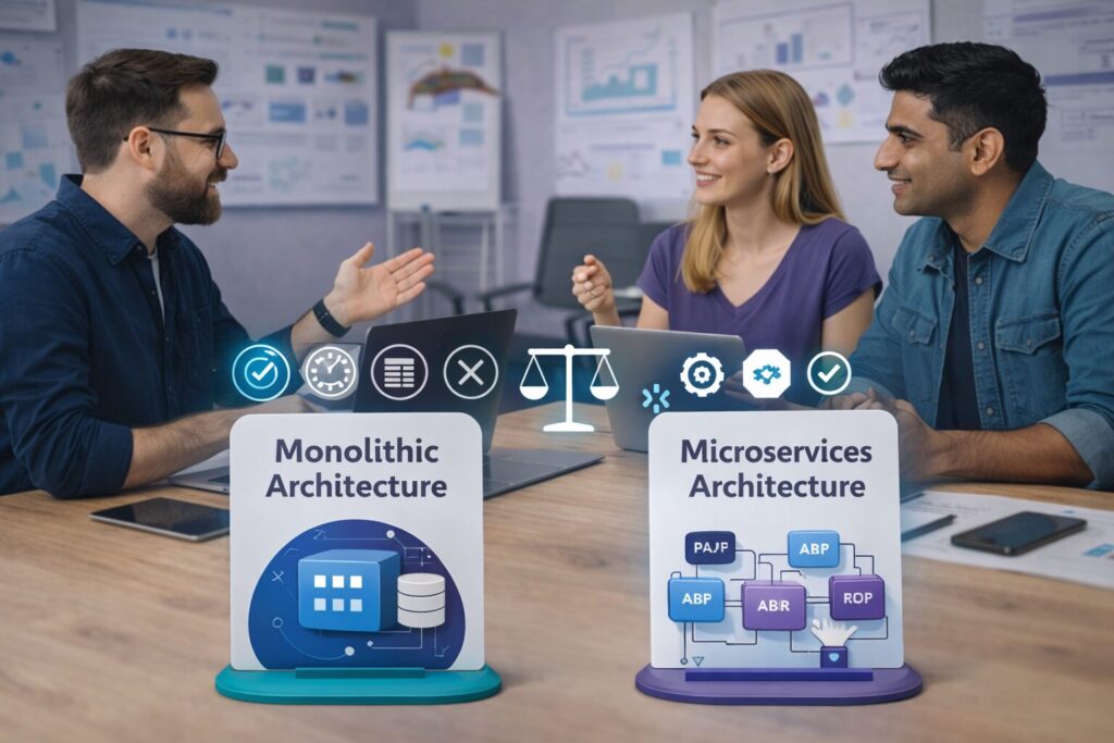 monolithic vs microservices architecture Pros, Cons, Differences- feature image